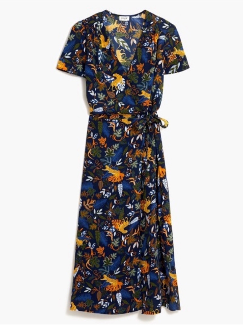 J.Crew Floral Wrap Midi Dress Navy Blue Short Sleeve Women's Size 0